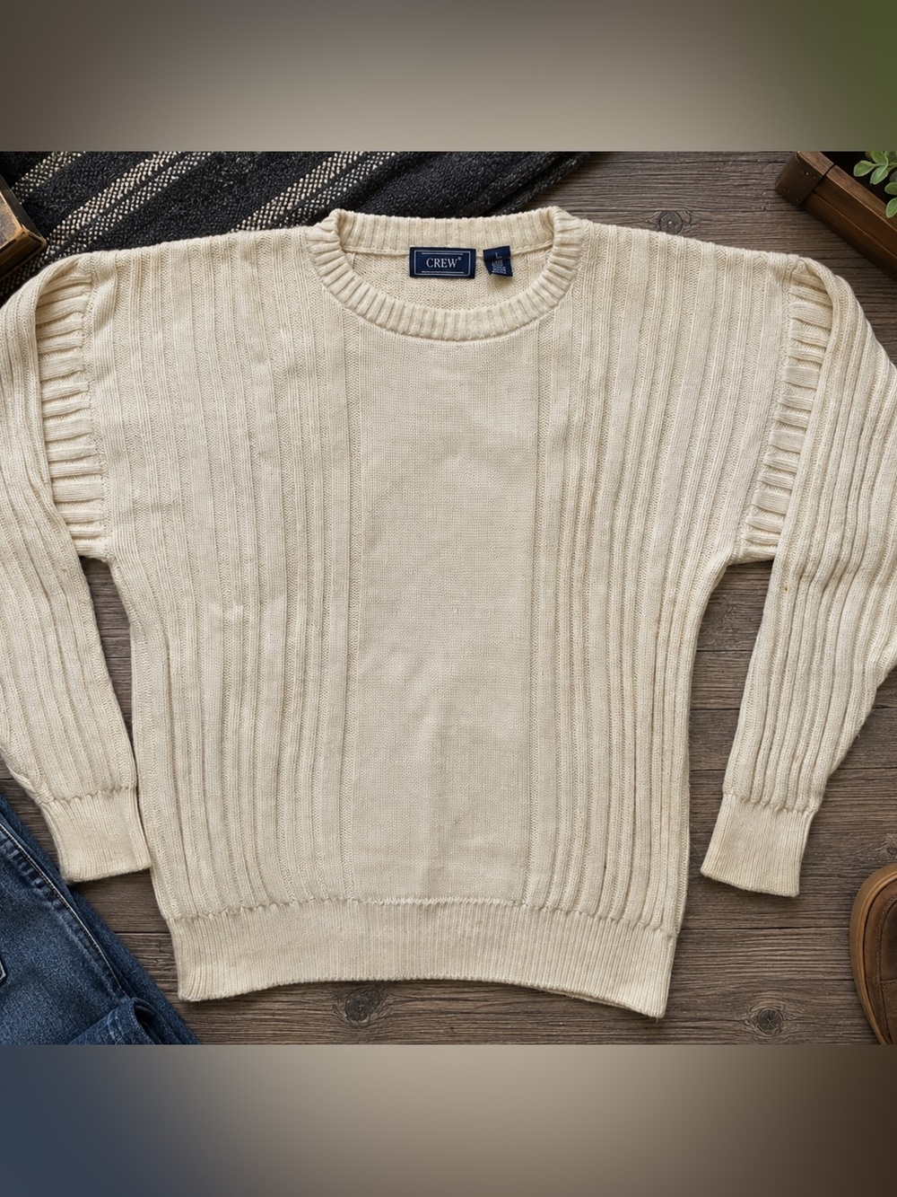 Crew Cream Ribbed Knit Men's Sweater